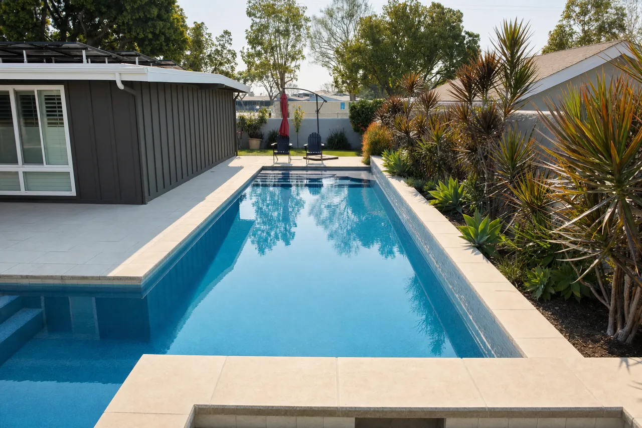 The same Long Beach lap pool with clean blue water